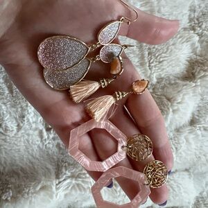 Elegant Gold and Pink Dangle Earrings Set